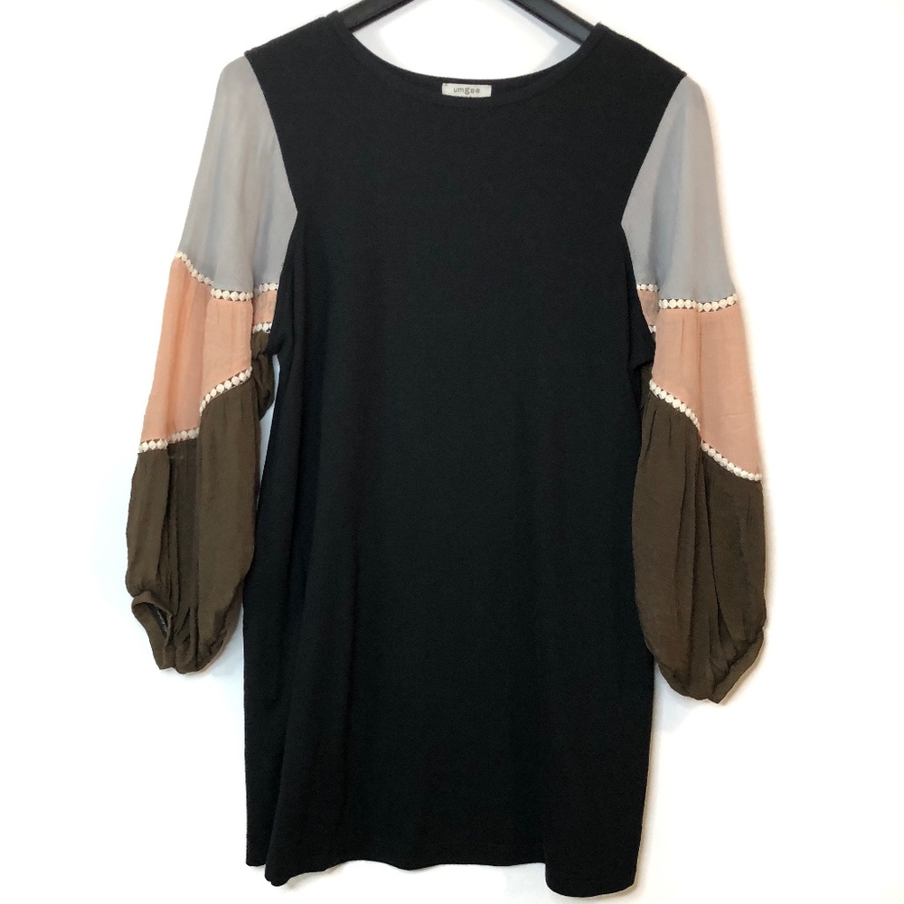 Umgee Black Balloon Sleeve Pocket Dress S